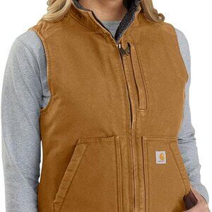 CARHARTT Vest Carhartt Brown Washed Duck SHERPA Lined MOCK NECK XL